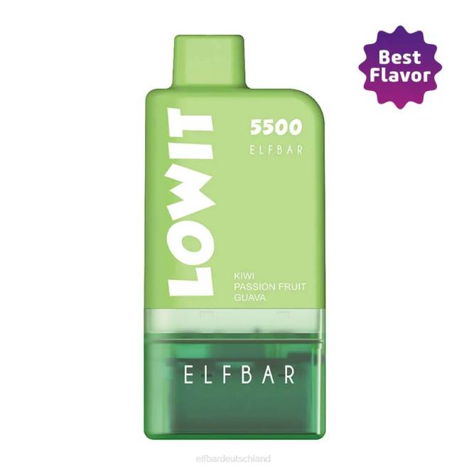 ELFBAR Vorgefülltes Pod-Kit Lowit 5500 2% Nic Kiwi Passionsfrucht Guave BFRR136 Kiwi-Passionsfrucht-Guava-Schote + grüne Batterie