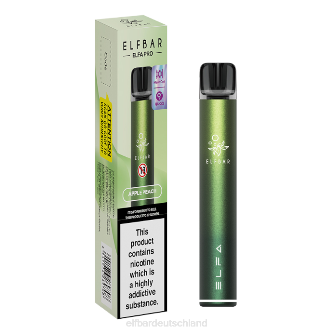 Elfbar Elfa Pro Pod Kit – wiederaufladbar 248J73 Aurora Green + Apfel-Pfirsich vorgefüllte Schote