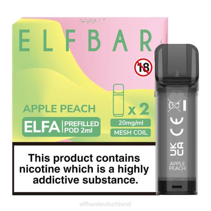 Elfbar Elfa vorgefüllte Kapsel – 2 ml – 20 mg (2 Packungen) 248J116 Apfel-Pfirsich