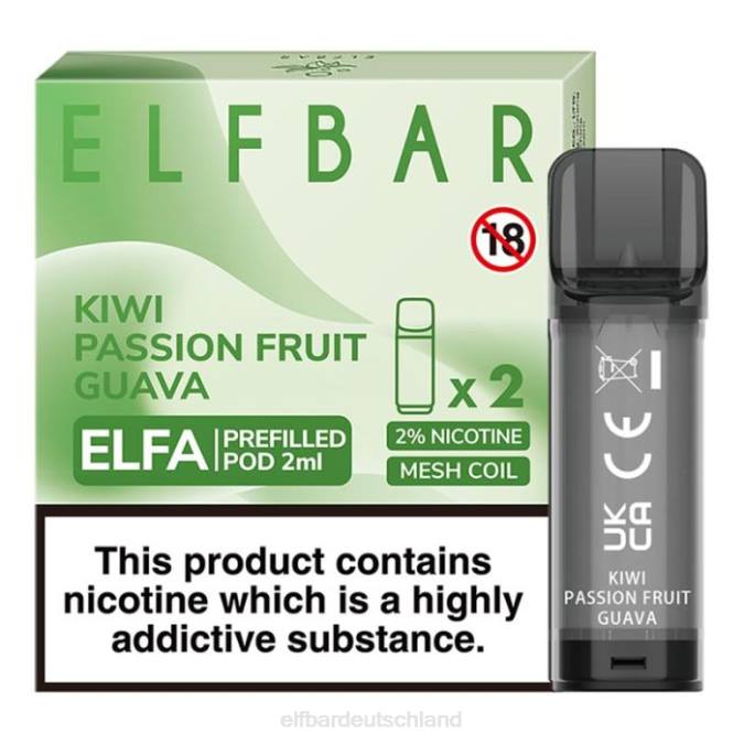 Elfbar Elfa vorgefüllte Kapsel – 2 ml – 20 mg (2 Packungen) 248J117 Kiwi, Passionsfrucht, Guave