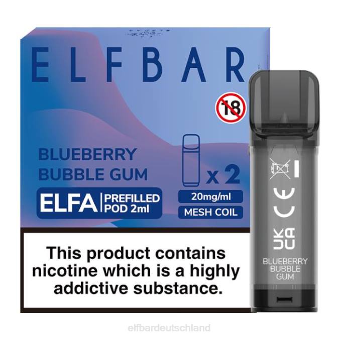 Elfbar Elfa vorgefüllte Kapsel – 2 ml – 20 mg (2 Packungen) 248J126 Blaubeer-Kaugummi