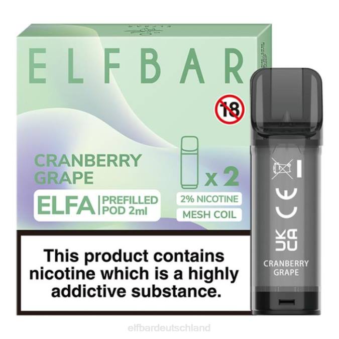 Elfbar Elfa vorgefüllte Kapsel – 2 ml – 20 mg (2 Packungen) 248J127 Cranberry-Traube